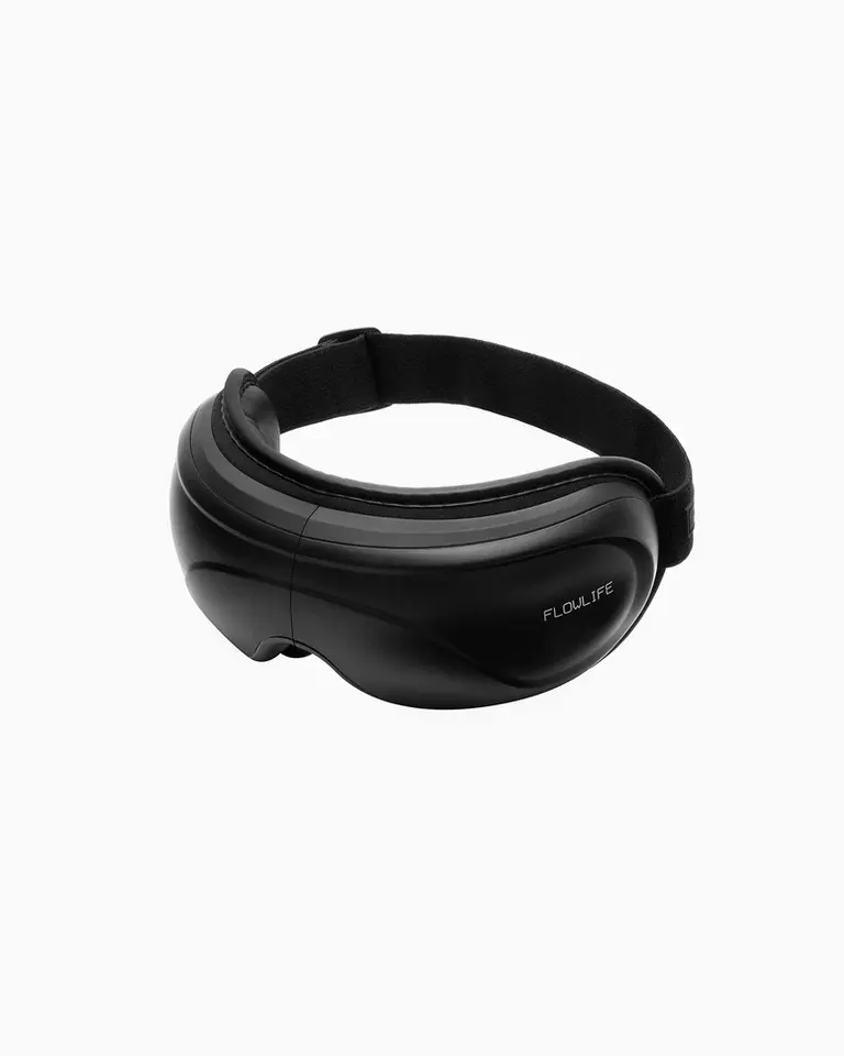 Matte black Flowpression Goggles with a soft inner rim and adjustable elastic strap for eye compression therapy.