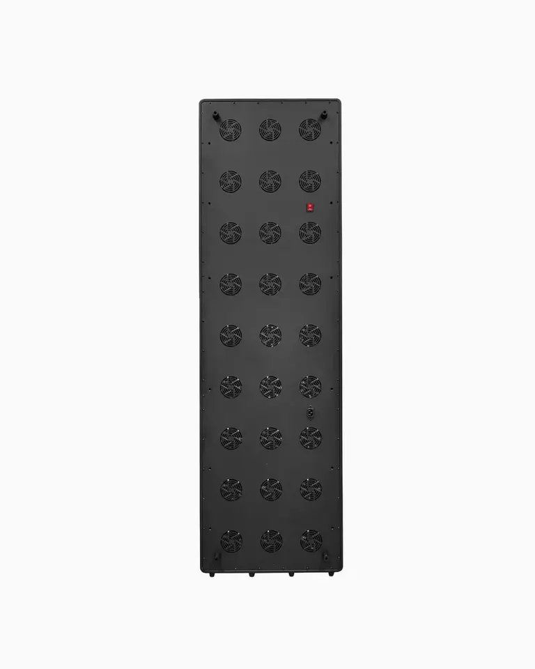 Rear view of the black Flowlight 4300 Eight Waves red light therapy panel, showing the integrated cooling fan system.