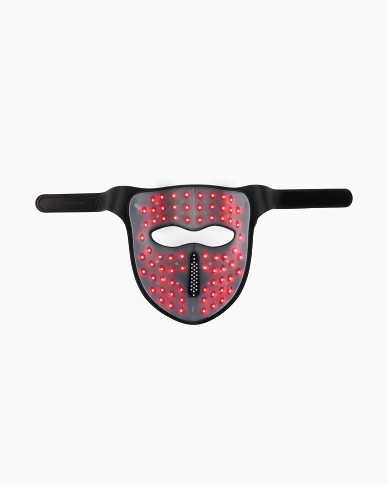 Flowlight LED Mask Pro Two Waves, a black silicone red light therapy mask with 72 illuminated LEDs shown from the front.