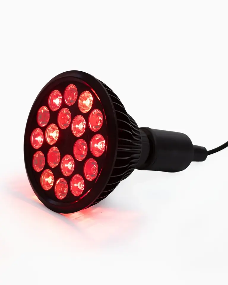 Black Flowlight Bulb 50 Six Waves featuring glowing red LEDs and a handheld socket for targeted light therapy.